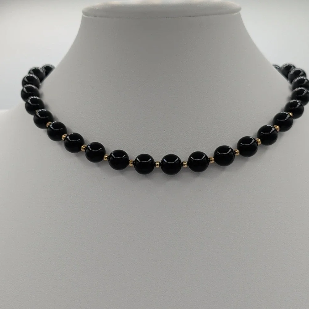 Vintage‎ Monet Black Beaded Choker Necklace Gold Tone Spacers 15